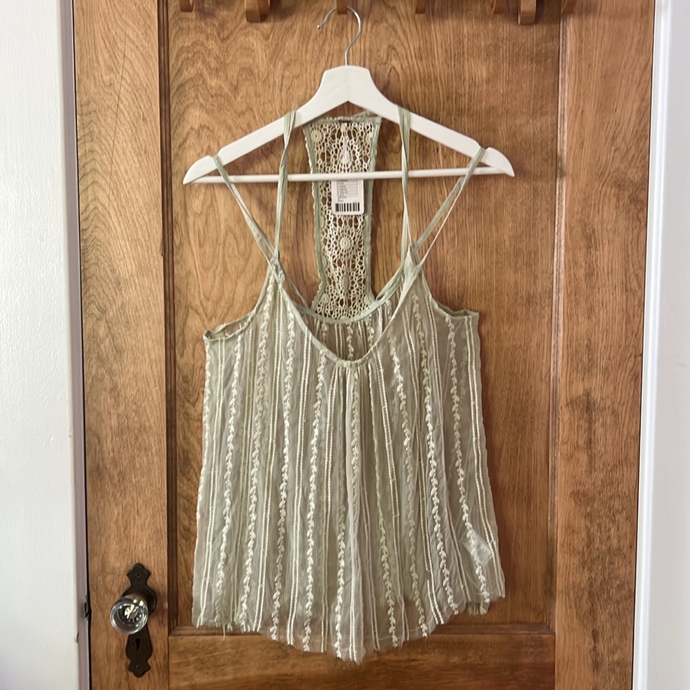 Brand New Free People Green Tank with Lace Back detailing